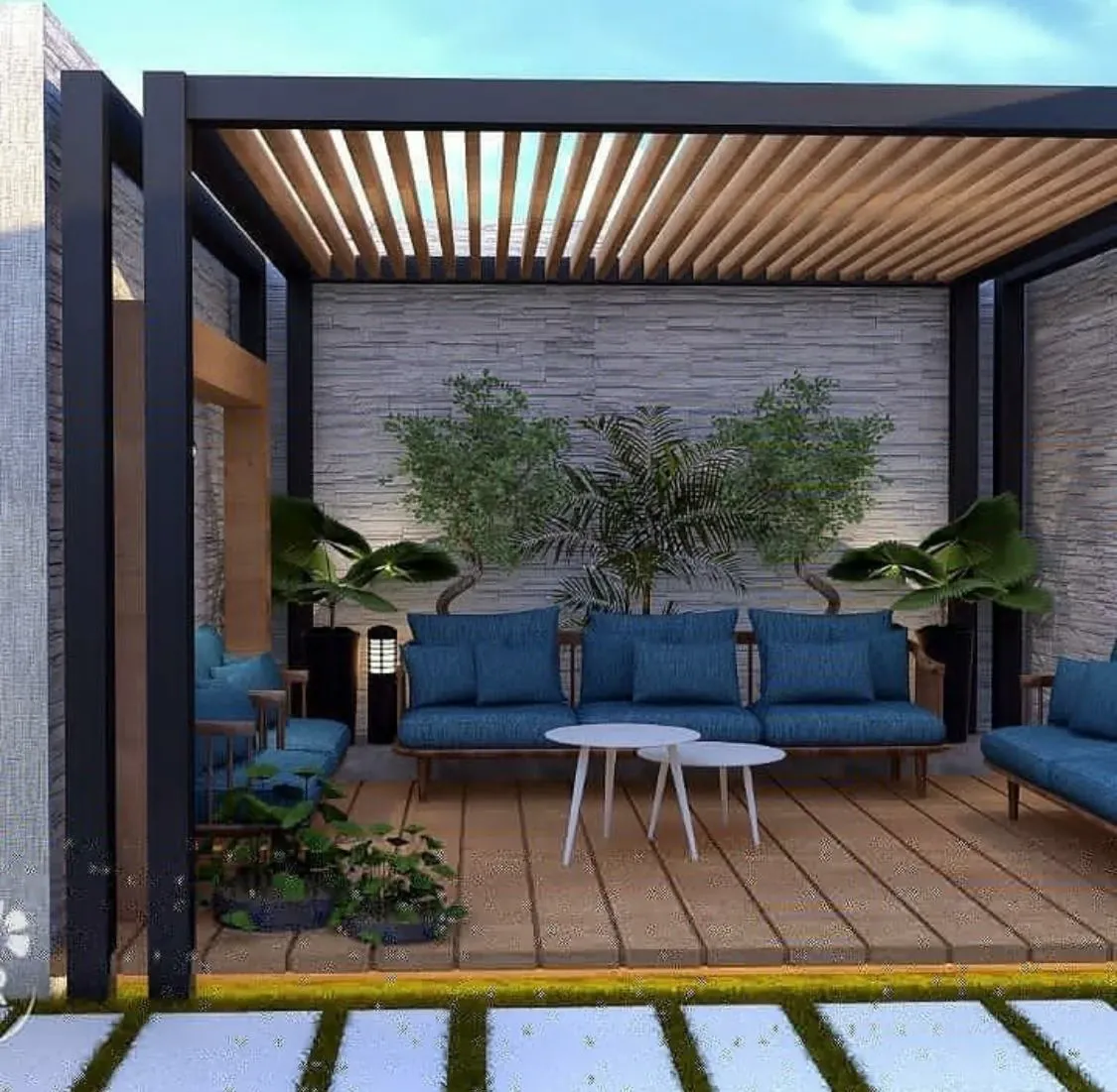 تصميم مظلات وجلسات وشلالات أحواش جدة