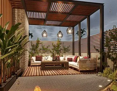 تحويل الفناء إلى واحة بجدة:للمظلات والحدائق ومظلات