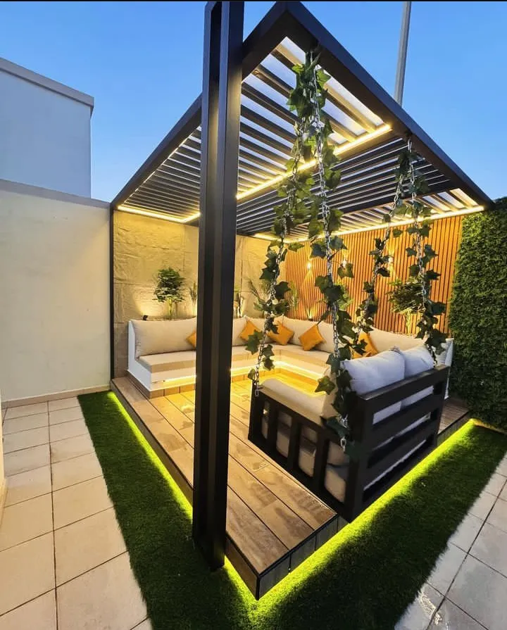 تصميم جلسات خارجية بحي النعيم في جدة|أحدث مظلات وسواتر حدائق