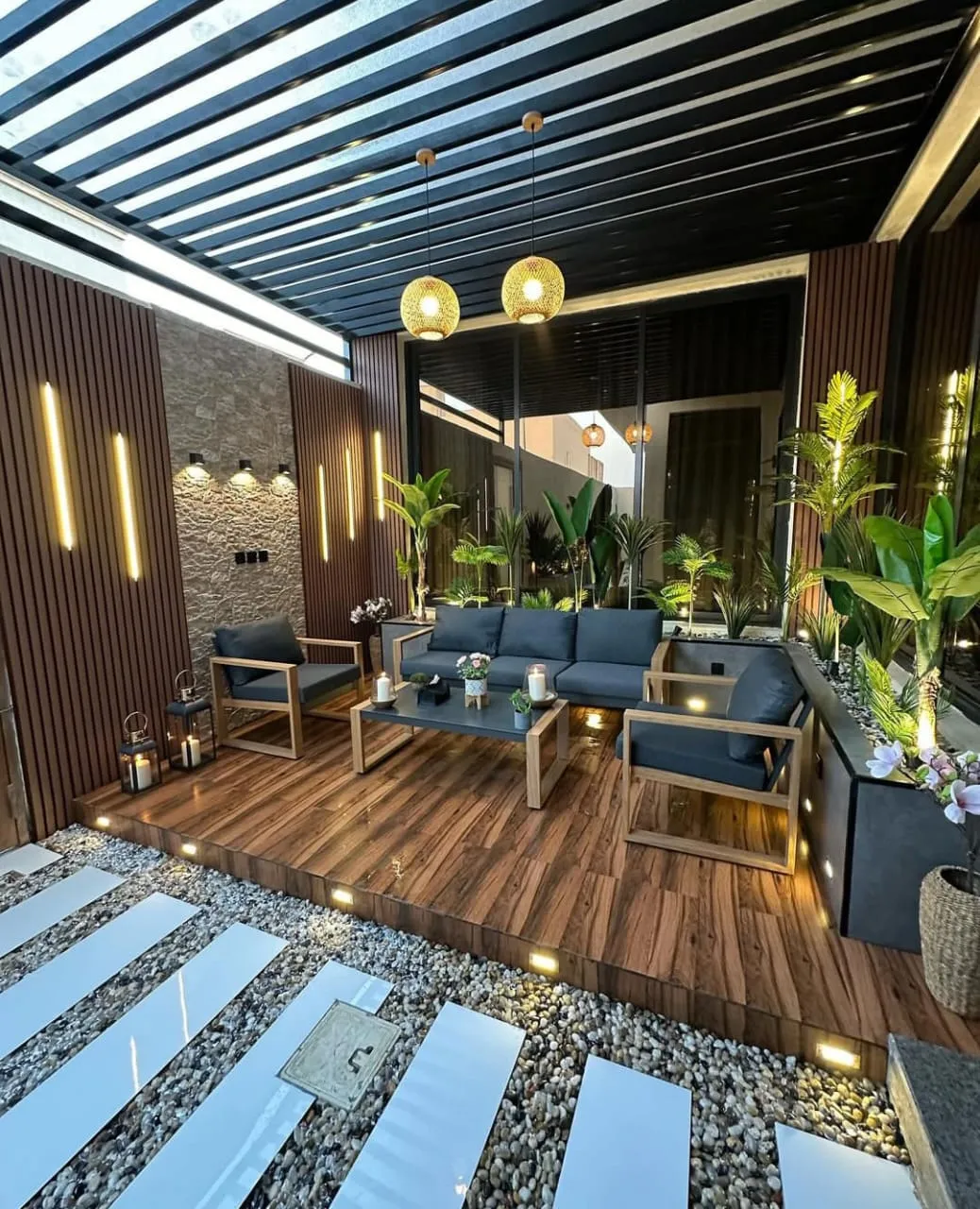 تصميم جلسات خارجية بحي النعيم في جدة|أحدث مظلات وسواتر حدائق