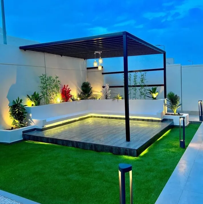 تصميم جلسات خارجية بحي النعيم في جدة|أحدث مظلات وسواتر حدائق