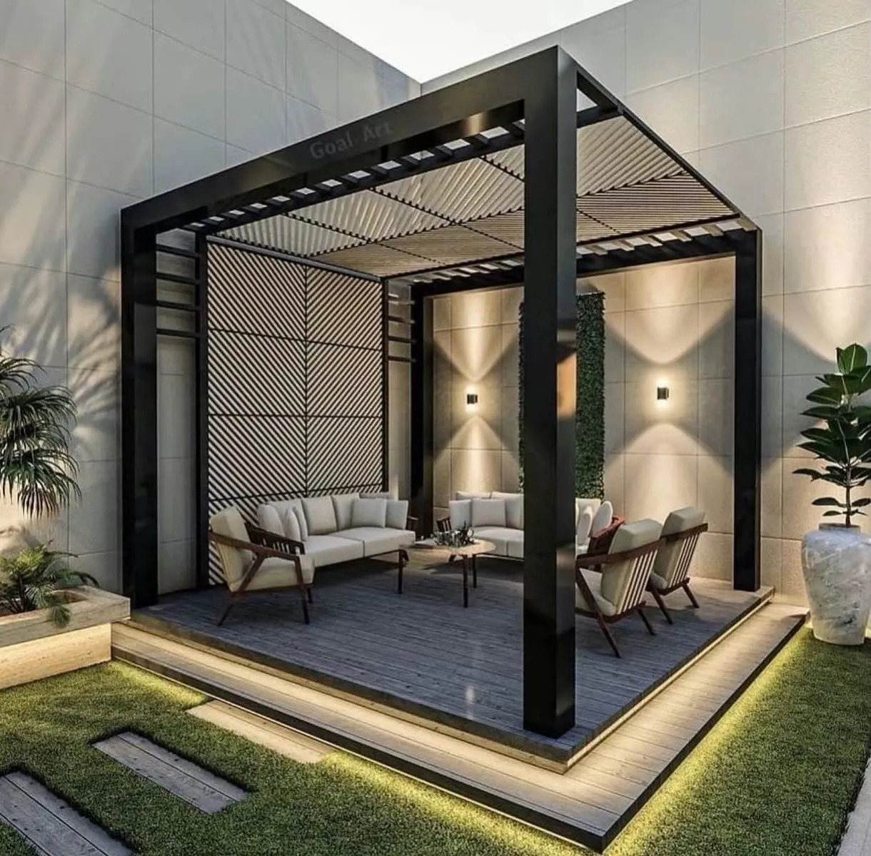 تصميم جلسات خارجية بحي النعيم في جدة|أحدث مظلات وسواتر حدائق